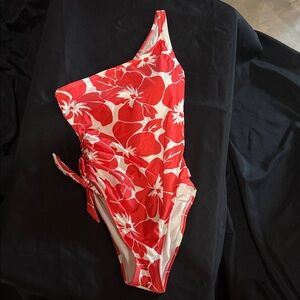 Vince Camuto Orange Floral One-Shoulder Swimsuit